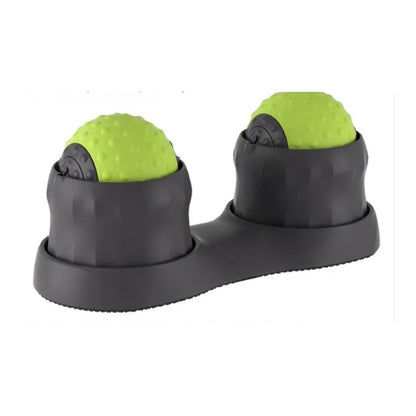 The Hot & Cold Roller in green, double massage ball on a stable base